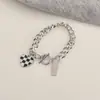 Colar com pingente de grade de xadrez europeu e americano, coração, feminino, pulseira, estilo moderno, legal, corrente de clavícula versátil, acessórios, colar para casal