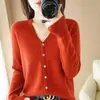 Comercio exterior transfronterizo, nueva colección primavera/otoño: Cárdigan de punto de manga larga, liso, suave y cómodo, con cuello en V, elegante prenda exterior lisa para mujer