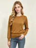 Fábrica de Origem Transfronteiriça Suéter Básico de Gola Redonda com Mangas Bufantes para Primavera e Outono para Mulheres Novo Estilo Solto Malha Macia Top