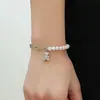 Pulsera de Cadena Dorada de Acero Inoxidable con Cuentas de Concha y Colgante de Oso Tachonado de Diamantes, Joyería Femenina Estilo Vintage de Lujo Ligero
