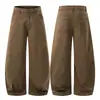 Ropa Mu Xi # Pantalones casuales anchos de pierna, simples, con efecto desgastado vintage, para hombres y mujeres, corte holgado, largos hasta el suelo, pantalones largos estilo Maillard