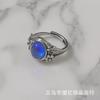 Anillo Retro de Calcedonia Imitación para Mujer Plata Tailandesa Combinable Personalizado Estilo Literario Anillo Abierto Moderno Sencillo Anillo de Pétalos