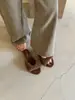 Primer Encuentro Ji Estilo Coreano Retro de Un Paso Abiertas por Delante Pantuflas de Piel para Mujer 2026 Nuevo Estilo Otoño Elegantes Chanclas con Plataforma de Cuña