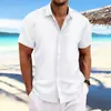 Explosiones transfronterizas Amazon AliExpress Nueva Camisa Casual Holgada de Manga Corta de Algodón y Lino a Rayas Jacquard para Hombre