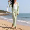 Moda Casual de Primavera 2026 para Mujer Conjunto de Color Sólido Chaqueta Cardigan Versátil Pantalones Rectos Conjunto de Dos Piezas