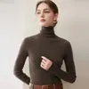 Suéter de Caxemira Novo Outono/Inverno 2026 Feminino Gola Alta Cor Sólida Outono/Inverno Emagrecedor Malha Canelada Suéter Camada Base Feminino