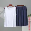 Nuevo conjunto de verano para hombre: chaleco de modal de talla grande con pantalones cortos de cintura elástica, conjunto casual para el hogar, conjunto de dos piezas holgado y extragrande