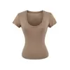 Camiseta Sexy y Sencilla de Manga Corta con Cuello en U 2026 Verano Nueva Moda Versátil Ajustada Color Sólido Camiseta Base Top
