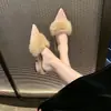 Mules Bico Fino 2026 para Uso Externo, Forradas com Pelo e Pelúcia, Quentes, Salto Baixo, Salto Bloco, Pantufas de Algodão de Salto Alto, Sapatos Mule