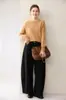 Suéter Feminino de Caxemira Outono/Inverno Gola Redonda Mangas Raglã Malha Solta Top Pulôver Texturizado Camada Base para o Trabalho