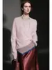 Loja Oficial Shanghai Dan Nong/Suéter de Tricô Sem Costura com Gola Redonda e Acabamento Escovado em Cashmere para Mulheres, Suéter Pulôver Solto para Outono e Inverno