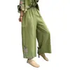 Pantalones capri de algodón y lino transfronterizos de pierna ancha, bordado pesado, verano, delgados, para mujer, artísticos, retro, étnicos bordados, anchos, tendencia