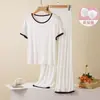 2026 Nuevo Modelo 8 Colores Color Sólido con Copas Acolchadas Dulce Casual Manga Corta Shorts Conjunto de Pijama de Verano para Mujer Ropa de Casa