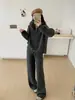 Conjunto Casual de Malha de Duas Peças para Mulheres - Cardigan com Capuz e Zíper com Gola de Pelo + Calça de Cintura Alta Wide Leg - Novo Estilo Outono/Inverno 2026