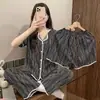 [Conjunto de tres piezas de bloques de construcción] Pijama estilo coreano cómodo absorbente de sudor verano estilo ins de dibujos animados dulce para niña conjunto para mujer
