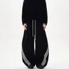 Calça Jogger Listrada Color Block Estilo Americano Perna Larga Unissex Retro Elástico Cordão Caimento Solto Casual Esportiva