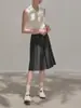 Colete Tricotado Polo Sem Manga Retrô para Roupa de Verão Feminina, Camisa Slim e Estilosa que Reduz a Idade, Top Curto com Lapela