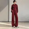 Conjunto de moletom com calça para mulheres, adequado para primavera, outono e inverno, com design de zíper e capuz, estilo solto e casual, e calça de perna larga, um conjunto de duas peças