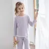 Pijama infantil para meninos e meninas, conjunto de duas peças primavera/verão 7A antibacteriano para casa, top cropped fino e calça de casa, estilo pai e filho
