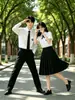 Conjunto de uniforme escolar unisex estilo academia con camisa blanca de secundaria falda plisada para estudiantes de preparatoria uniforme de clase atuendo para actuación coral foto de graduación