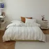 Conjunto de Quatro Peças Jacquard Tingido em Fio Enrugado Lavado de Algodão de Alta Qualidade Linhas de Algodão Puro Amigo da Pele Lençóis de Cama e Capas de Colchão Roupa de Cama