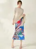 La falda recta plisada estampada más vendida de Miyake, de cintura alta, estiliza, con caída, de longitud media, falda elegante y juvenil para ir al trabajo