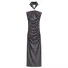 Estilo Europeu e Americano Transfronteiriço Aliexpress Comércio Exterior Roupas Femininas Zr Vestido Novo Estilo Decote Halter Embelezado