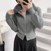 Casaco Suéter Listrado Vertical com Gola de Pelo Estilo Retro Americano para Mulheres, Novo Outono e Inverno Estilo Preguiçoso Cardigã de Tricô com Zíper Duplo