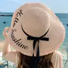 Nuevo Sombrero Estilo Coreano para Mujer, Sombrero de Paja Transpirable de Ala Ancha con Letras de Moda, Sombrero de Sol para Protección Solar en la Playa, Sombrero de Sol de Verano