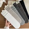 Calcetines de encaje estilo japonés para mujer, colección de otoño, color liso, longitud hasta la mitad de la pantorrilla, estilo vintage, al por mayor, simples y versátiles, calcetines holgados para mujer, algodón