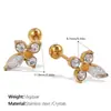Nuevos Pendientes Asimétricos de Hoja y Flor Bohemianos de Acero Inoxidable Hipoalergénico Chapados en Oro de 18 Quilates con Circonita Transparente