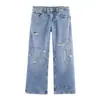Para Comercio Exterior Europeo y Americano Transfronterizo Ropa de Mujer Aliexpress Más Vendido Verano Casual Versátil Jeans Rasgados en Forma de Corazón