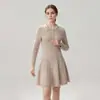 Vestido de cashmere feminino, gola alta semiaberta, com botões, espesso, perfeito para usar em camadas ou como peça externa no outono e inverno.