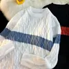 Suéter de Punto Trenzado a Rayas de Bloques de Color para Hombre, Jersey Holgado de Cuello Redondo, Chaqueta Casual de Moda para Primavera y Otoño, Atuendo de Pareja