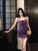 Vestido Sexy Hot Girl Púrpura Falso de Dos Piezas Halter Verano Encaje Empalmado Elegante Cintura Adelgazante Ajustado a la Cadera Falda Corta