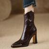 Botines de Tobillo de Comercio Exterior para Mujer 2026 Otoño e Invierno Nuevo Estilo Punta Afilada Tacón Grueso Botas de Cuero Tacones Altos Botines Cortos Elegantes para Dama Venta al por Mayor