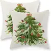 Funda de Almohada Navideña Nueva Coche Pino Copo de Nieve Bola de Navidad Estampado de Lino Decoración de Habitación Cojín de Sofá