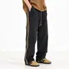 Pantalones de rayas americanas de secado rápido para hombre, marca de moda de verano, pantalones anchos transpirables de tres barras, pantalones casuales rectos de calle.