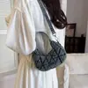 Bolsa Meia-Lua Jeans Acolchoada Única para Mulheres 2026 Nova Tendência Retro Bolsa de Ombro Transversal Bolsa de Mão Fashion Versátil