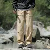 Novas calças casuais masculinas, workwear estilo americano, calças compridas casuais de tecido, perna larga, corte solto, cintura elástica, calças casuais versáteis