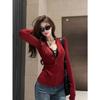 Suéter rojo con cuello en V para mujer, camiseta sexy para chicas calientes, suéter para mujer, otoño e invierno 2024, ajustado, adelgazante, estilo Pure Desire.