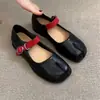 Sapatos Mary Jane Planos Versáteis com Tira Única, Bico Dividido, Bloco de Cores Retrô, em Pele de Cordeiro para Mulheres, Sapatos Únicos Leves e Arejados