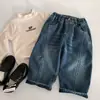 Calça Jeans Maibao Forrada com Fleece para Meninos 2026 Inverno Novo Calça Casual Lisa Solta Infantil Calça Estilosa para Meninos