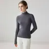 Suéter de cashmere de peça única sem costura para mulheres, gola alta, macio e quente, gola alta, corte justo, segunda pele de lã tricotada