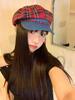 Moda Casual 2025 Gorra Plana de Boina con Visera para el Sol Cuadros Octagonal de Alta Gama Color Mezclilla Bloqueo de Color Boina para Mujer Verano
