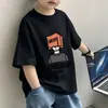 Camiseta esportiva de algodão puro com manga curta estilo coreano para meninos, nova roupa de verão para alunos do ensino fundamental e crianças, blusa respirável de meia manga, camiseta da moda