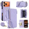 Adecuado para funda de cuero para iPhone 17, Samsung S26 patrón de lichi forma de diamante pequeña cremallera estilo Chanel funda protectora cruzada A27