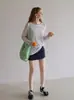 Estilo Coreano Transparente Hilo de Hielo Delgado Manga Larga Tejido Protección Solar Cubierta para Aire Acondicionado Hombros Descubiertos Mujeres Bloque de Color Rayado Top Verano 1985