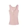 Top de tirantes sin mangas, abotonado, escote en U, puramente seductor y sexy, nuevo top básico de color liso, ajuste ceñido, moda versátil de verano para mujer