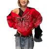 2023 Lançamento Transfronteiriço Novo Europeu e Americano Estilo Ins Outono e Inverno Estampa de Teia de Aranha Streetwear Tendência Moletom com Capuz e Zíper Completo